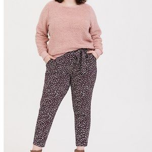 PURPLE LEOPARD CREPE SELF TIE TAPERED PANT